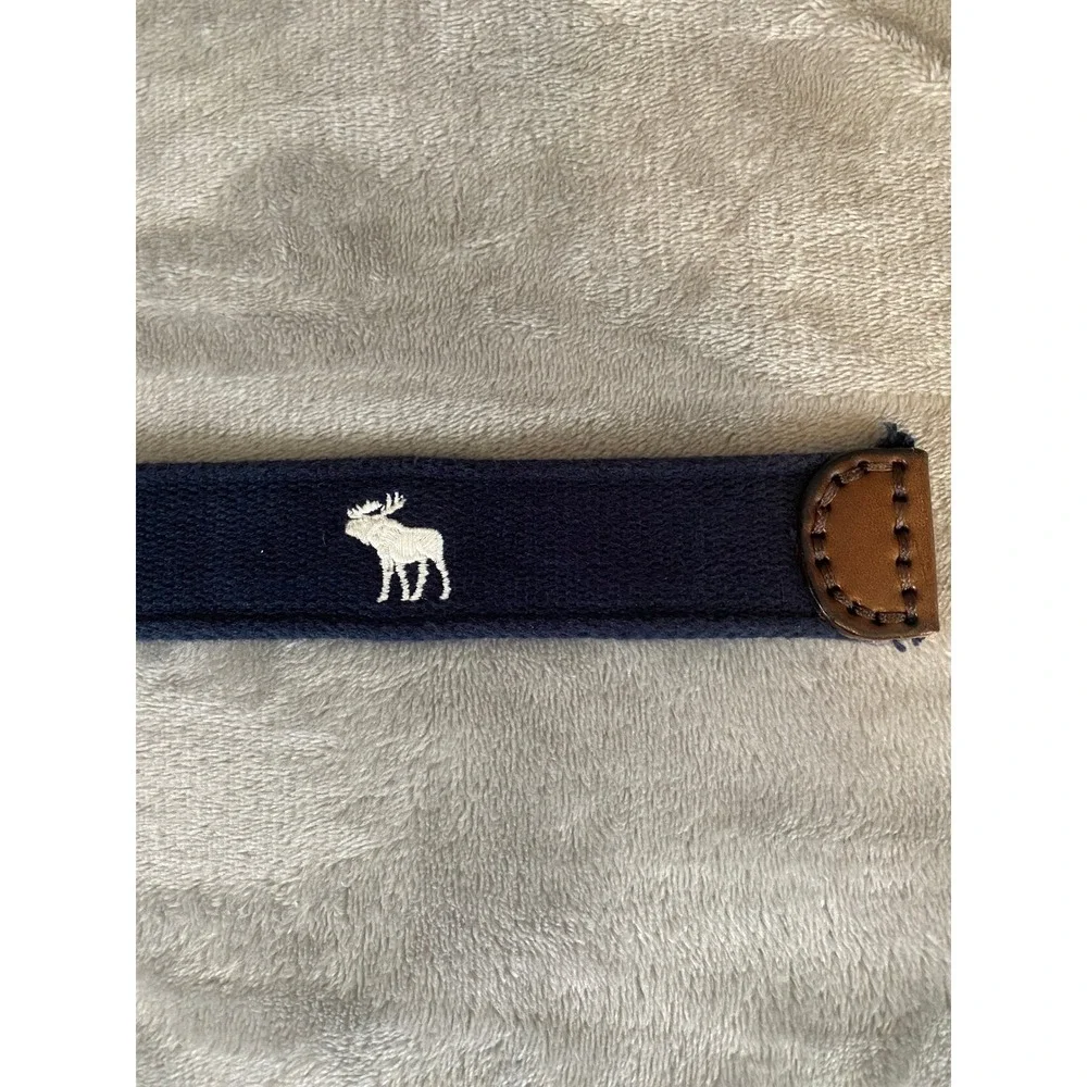 Abercrombie Kids Belt Boys 4-6 Navy Blue D-Ring Webbed Canvas Leather Trim Moose